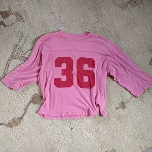 Anthropologie Pilcro Pink Short Sleeve Tee with Varsity Print